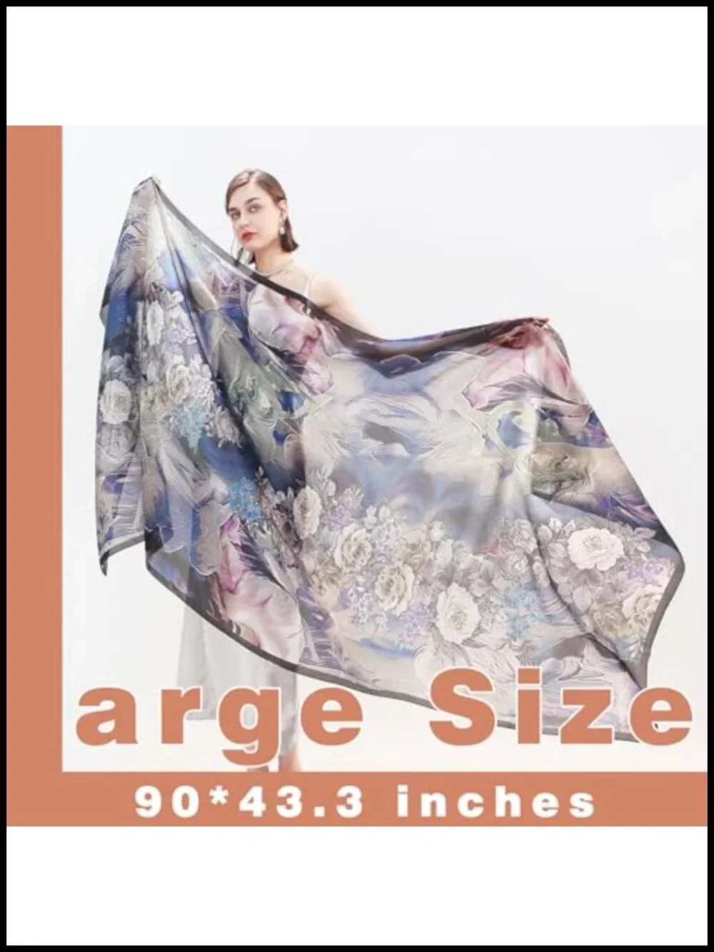 100% Mulberry Silk Pashmina Shawl Oversized Floral Wrap for Evening Dresses
